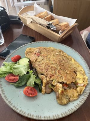Chickpea omelette  at Heaven's Cafe in Naxos