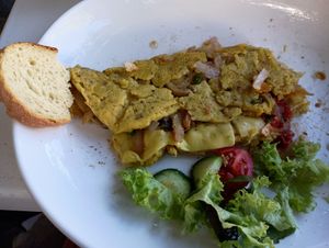 Vegan chickpea flour omelette at Heaven's Cafe in Naxos