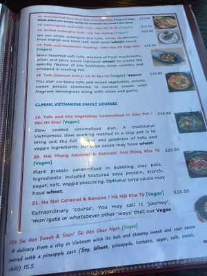 menu at Sen Viet Vegan in Edinburgh