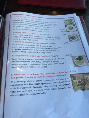 menu at Sen Viet Vegan in Edinburgh