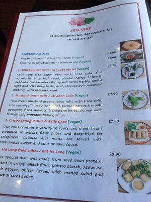 menu at Sen Viet Vegan in Edinburgh