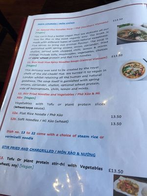 menu at Sen Viet Vegan in Edinburgh