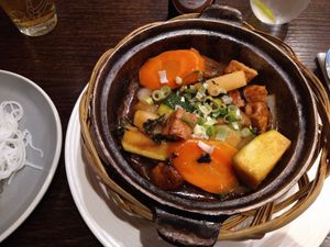 Tofu and mix vegetables caramelised in clay pot at Sen Viet Vegan in Edinburgh