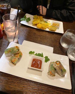 Tofu summer rolls and halong fish cakes   at Sen Viet Vegan in Edinburgh