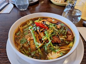 Bun hue - spicy noodle soup at Sen Viet Vegan in Edinburgh