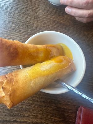 Mango spring rolls in creamy coconut  at Sen Viet Vegan in Edinburgh