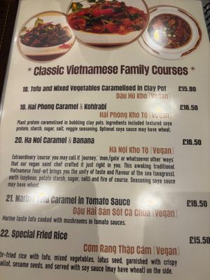 Menu page at Sen Viet Vegan in Edinburgh