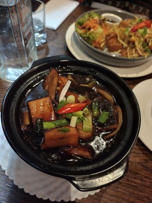 caramelised green banana and 'fish' hot pot at Non Viet Vegan in Edinburgh