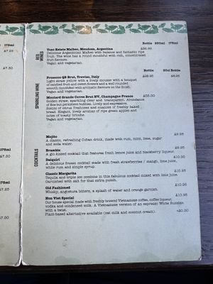 Drinks Menu  at Non Viet Vegan in Edinburgh