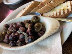 Roasted marinated olives  at Roscoe's Pizzeria in Takoma Park