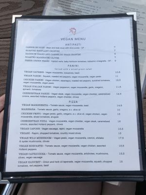 Vegan menu at Roscoe's Pizzeria in Takoma Park
