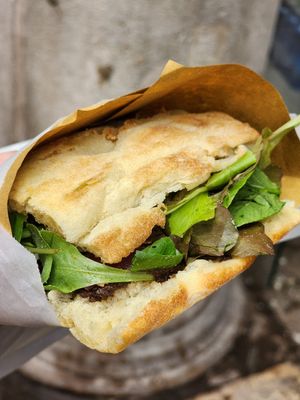 A '#7' lettuce, olives, marinated onions, sundried tomato! super yummy! at I' Bacaro de' Bischeri in Venice