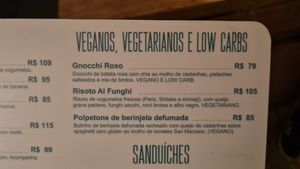 Opções veganas do cardápio at Sallva Bar & Ristorante in Brasilia