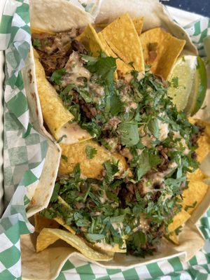Vegan Beef Nachos  at Bussin' Birria Tacos in Bloomington