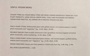 Vegan menu provided upon request at Sinful Subs in Las Vegas
