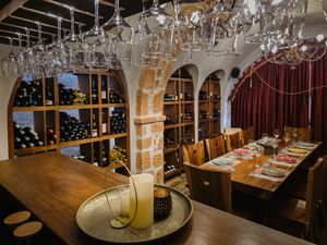 Wine cellar featuring 100 labels and 62 wineries from Greece and Crete. Wine tasting & Food and wine pairing events. at Avli in Malia in Crete