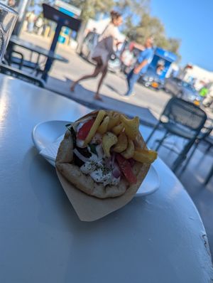 Vegan souvlaki at Piatsa Souvlaki Grill House Oia in Oia
