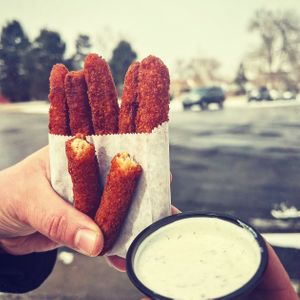 Crispy Chicken Fries with buttermilk ranch! at Vegan Van @ Park Hill Kitchens in Denver