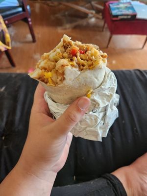 Sausage, egg and tater tot breakfast burrito at Vegan Van @ Park Hill Kitchens in Denver