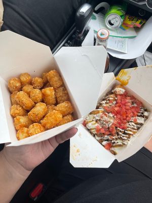 Regular tots and nacho tots at Vegan Van @ Park Hill Kitchens in Denver