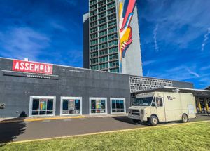 Parked in front of our new, permanent home!  at Vegan Van @ Park Hill Kitchens in Denver