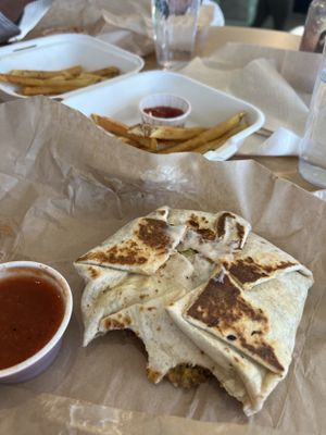 Crunch wrap and friess  at Vegan Van @ Park Hill Kitchens in Denver