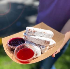 French toast sticks with berry jam at Vegan Van @ Park Hill Kitchens in Denver
