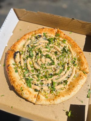 We now have pizza! Pictured here is our Elote Pizza.  at Vegan Van @ Park Hill Kitchens in Denver