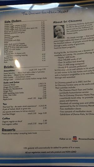menu at The Oneness-Fountain-Heart in Flushing