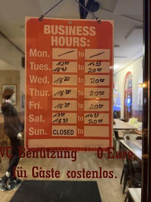 Opening hours.  at Burgerkult in Neubrandenburg