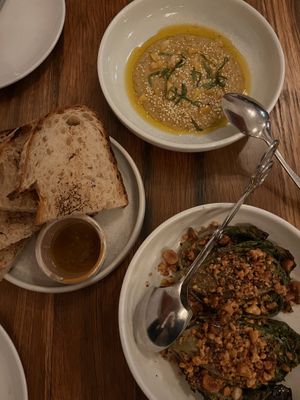 Sourdough, baba ganoush, cod lettuce   at Tempus in Katoomba