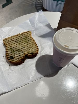 Caprese sandwich and oat latte  at VIE - The Lala / Veganista - T1-C in Vienna