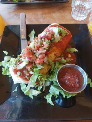 Vegan breakfast burrito at Old Town Red Rooster Cafe in Cottonwood