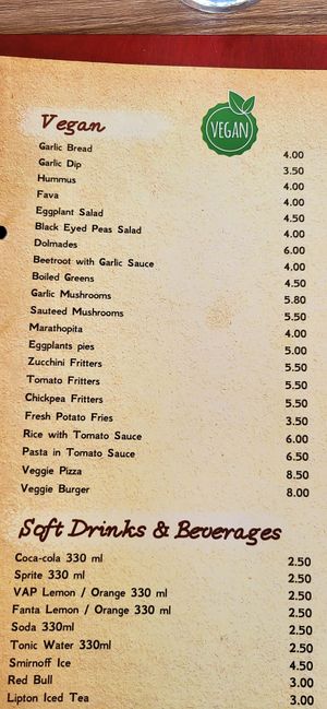 Overview of the "vegan menu". Be attentive, I have the feeling not everything in this section is vegan, but for sure vegetarian. at Art & Taste in Rhodes