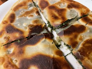 Marathopita--Spinach stuffed pita.   at Art & Taste in Rhodes