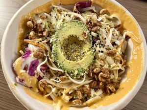 Chilled Thai Noodles (w/some ingredients removed & ‘everything encrusted avocado’ added )  at Life Alive Organic Cafe in Cambridge