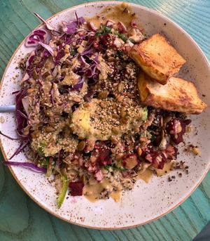 Buddha bowl with tofu  at Life Alive Organic Cafe in Cambridge