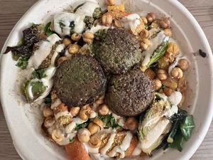 The Autumn Falafel bowl from the seasonal menu  at Life Alive Organic Cafe in Cambridge