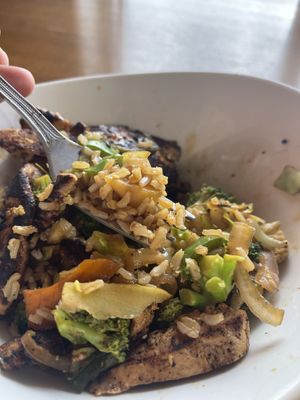 Organic Stir Grill Bowl with Seitan Chkn (no mushrooms) with organic brown rice   at The Healthy Food Cafe in Indianapolis