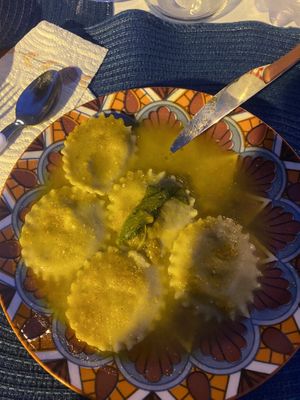 Pumpkin ravioli with amaretti and sage sauce   at Non Solo Mare Bottega Artigiana in Pula
