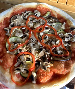 Pizza Vegetariana without cheese and sweet corn  at Bistro Vučnica in Plitvicka Jezera