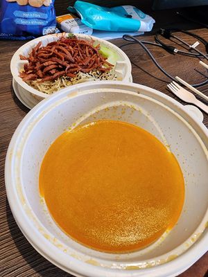 Broth separated in takeaway container at Ikigai Ramen in Edinburgh