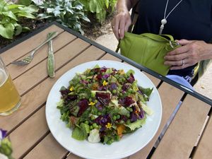 SALADE DU JARDIN
summer crisp lettuce, heirloom tomato, summer squash, roasted beet & red cabbage, English peas kombucha green goddess dressing, balsamic reduction  at Jardin in Madison
