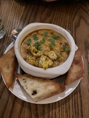 Gazpacho with bread - yum  at Jardin in Madison
