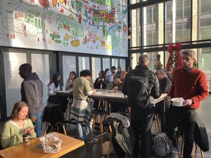 Upstairs in Essex Market; places to sit and eat at Ni Japanese Delicacies in New York City
