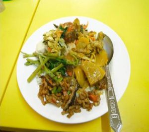 Assorted vegetables & rice close up. at Mae Orathai Vegetarian in Phuket