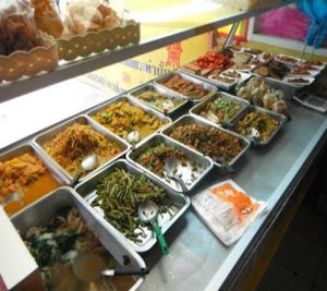 Assorted Vegetable dishes pre-cooked. at Mae Orathai Vegetarian in Phuket