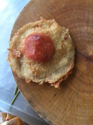 Vegan egg. Made with carrot and tofu   at Mae Orathai Vegetarian in Phuket