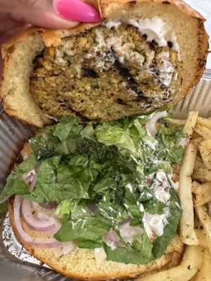 Vegan Burger   at Let's Eat in Santorini