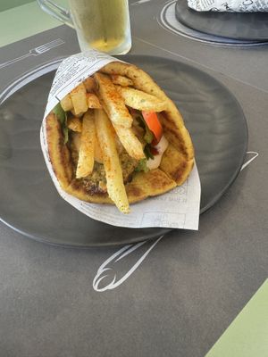 Pita souvlaki vegan (falafel)  at Let's Eat in Santorini